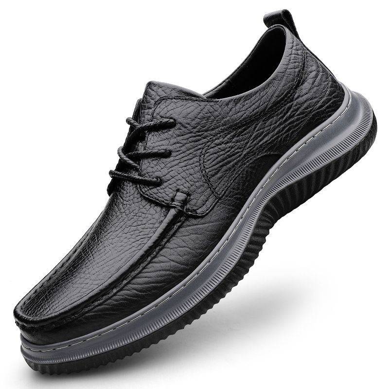 Casual Leather Shoes Men's Large Size Leather Round Head Lace-up Soft Sole Soft Surface Work Men's Shoes_vogvips.com