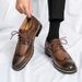 Euro Step New Low-Cut Brogue Carved Men, Large Size 46, Business Formal Leather Shoes For Weddings_vogvips.com