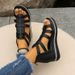 Cross-Border Plus Size Shoes 2025 New Summer Women's Soft Leather Wedge Rhinestone Back Zipper Roman Thick-Soled Sandals_vogvips.com