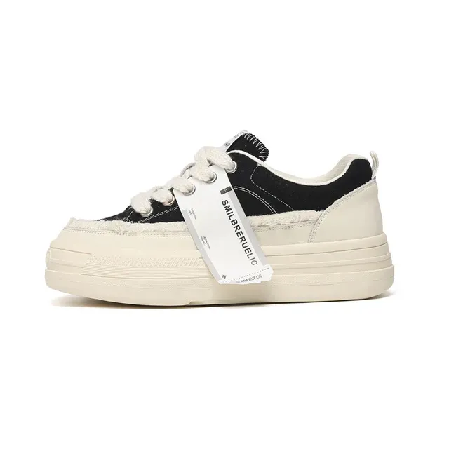 Thick Soled Round Toe Sponge Cake Sole Canvas With Mh Surface For Breathability Comfort And Versatile Casual Board_vogvips.com