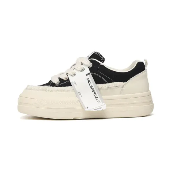 Thick Soled Round Toe Sponge Cake Sole Canvas With Mh Surface For Breathability Comfort And Versatile Casual Board_vogvips.com