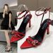 2026 Summer Party Pointed Toe Open-Toe Red New Versatile Top Quality Women's High Heels With Ankle Strap And Thin Heel_vogvips.com