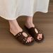 Korean Silver Slippers For Women Summer Outdoor New French Style One-Strap Vacation Beach Flat Sandals_vogvips.com