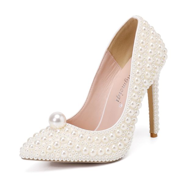 Women's Shoes new 11cm single shoes stiletto pointed white pearl wedding shoes wedding shoes high heels wedding_vogvips.com