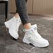 W2577 New 2024 Autumn Winter Korean Style Women's Color Block Fleece-Lined Mid-Cut Snow Boots Cotton Shoes Height_vogvips.com