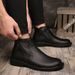 European Warm Series Martin Short Cowhide Round Toe Zipper Leather Mid-Calf Trendy Korean Boots Men's British Style_vogvips.com