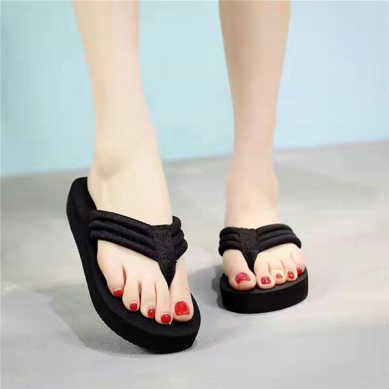 Women's Summer New Style Slippers High Heel Thick Sole Flip-Flops Simple Non-Slip Fashionable Outdoor Beach Vacation_vogvips.com
