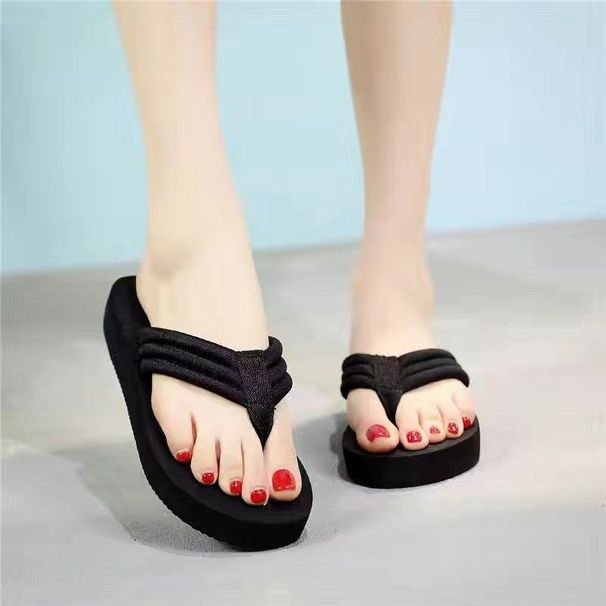 Women's Summer New Style Slippers High Heel Thick Sole Flip-Flops Simple Non-Slip Fashionable Outdoor Beach Vacation_vogvips.com