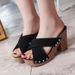 Summer Women Sandals Square High Heel Platform Flock Casual Rivet Pumps Peep Toe Female Elegant Ladies Shoes Zapatos De_vogvips.com