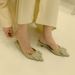 Pointed Toe Square Buckle Rhinestone Sandals For Women, Green Fairy Tale Style, Thin Low Heel, French High-End Feel,_vogvips.com