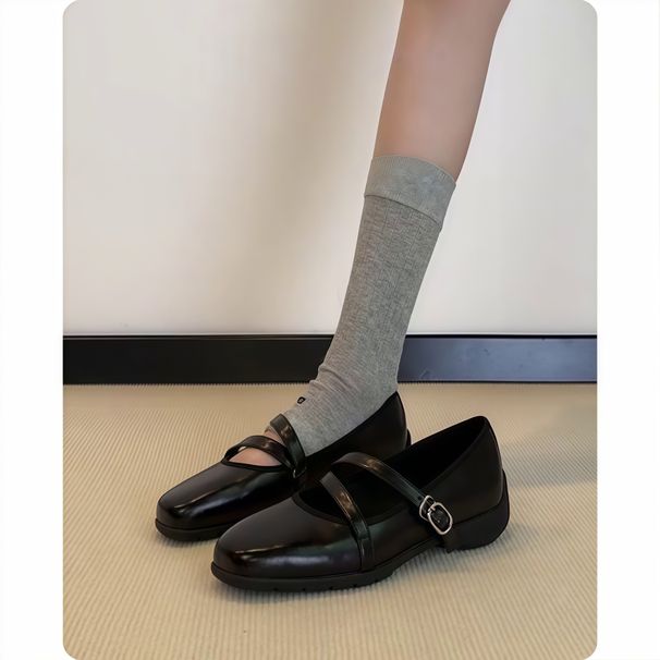 First Encounter Soft-Soled Ballet Shoes For Women, Perfect With Skirts, Beautiful Vintage Thick-Soled Mary Jane Shoes,_vogvips.com