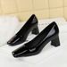 SEVEN BIG TREES Women's Chunky Heel Square Toe Pumps - Shiny Patent Leather Slip-On Shoes For Work & Party (Black, Nude, Anchor Red)_vogvips.com