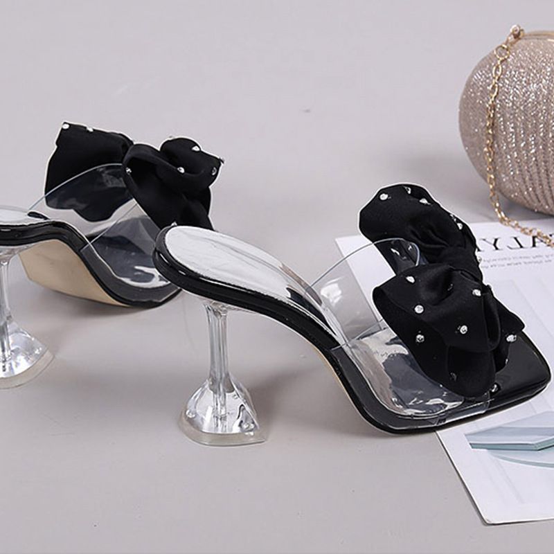 High Heel Half-drag Sandals Women's Summer Outer Slippers New Stiletto Bow Women's Temperament High Heels_vogvips.com
