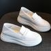 Lazy Loafers Women's Season Shock Absorption Soft Leather Thick Sole Inner Height Increase One Pedal Two Wear White Leather Shoes Single Shoes_vogvips.com