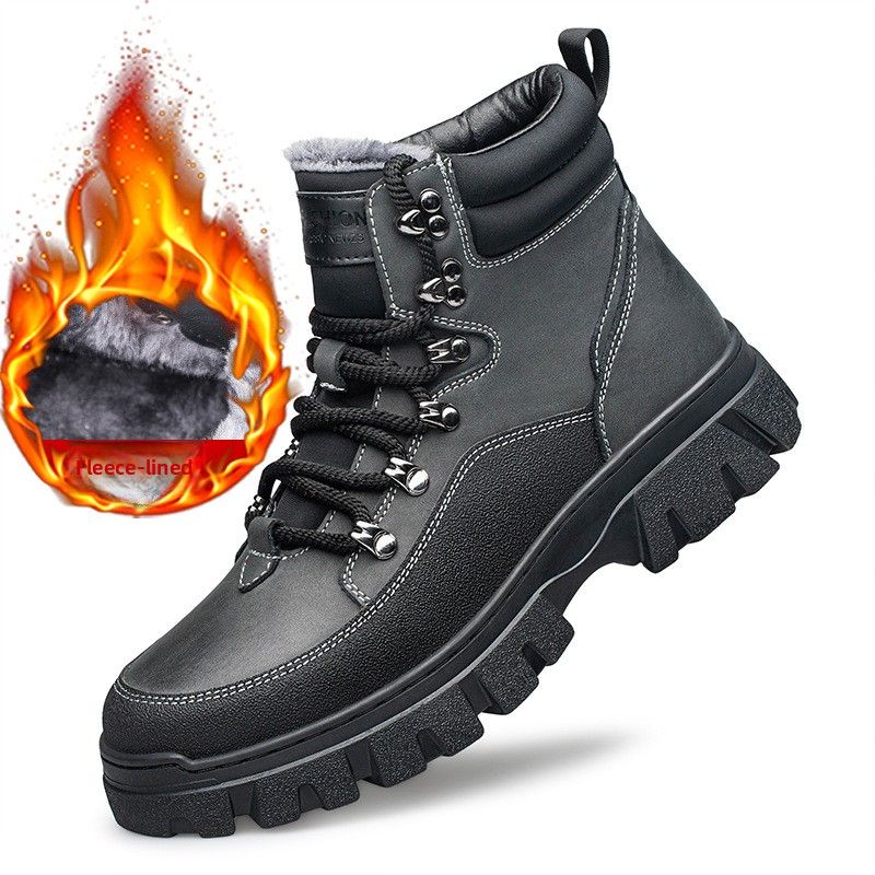 Martin Boots Men's High-top Wind Tooling Rhubarb Boots Men's Velvet Cotton Shoes Platform Outdoor Leather Boots_vogvips.com