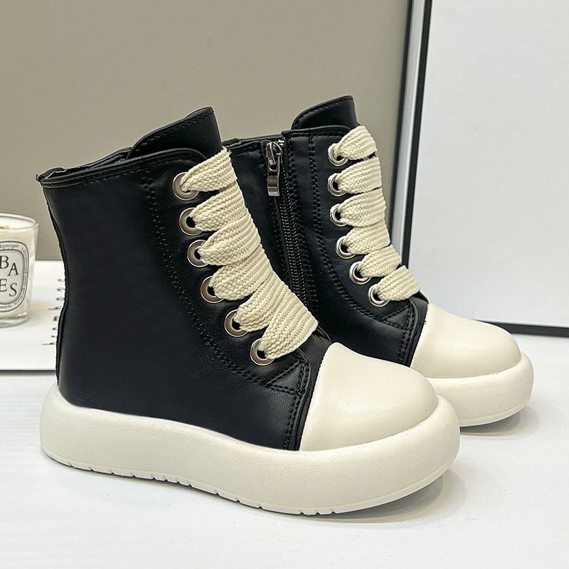 Trendy High-Top Sneakers For Kids – Unisex PU Upper With Rubber Sole, Side Zipper Design, School & Casual Wear (Black/Pink/Angora Red/Laser Silver)_vogvips.com