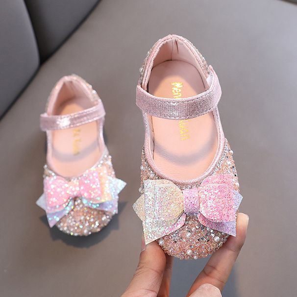 Girls' Princess Bow Sequins Small Large Child Leather Shoes Girls' Student Baby Shoes_vogvips.com
