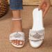 Women's Plus Size Flat Sandals New Style Casual Pearl Rhinestone Beach Shoes For Summer_vogvips.com