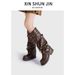 Women's Shoes Niche Design Retro Round Toe Long Boots Rivet Knight Boots Autumn New Maillard Trouser Boots Women_vogvips.com