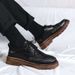 Euro Step Men's Leather Brogue British Style Suit Thick Sole Height Increasing Black Youth Business Formal Wedding Groom Shoes_vogvips.com