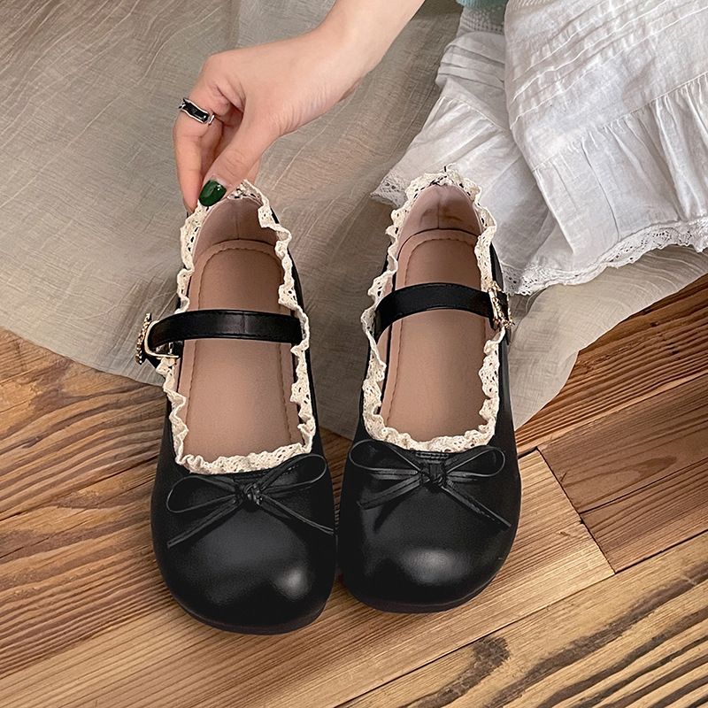 Round Toe Retro Bow Flat Leather For Women 2025 New Spring And Autumn French Style Soft Sole Mary Jane Shoes To Match_vogvips.com