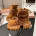 Stylish Booties Scrub Leather Big Round Toe Lapel Platform Block Heel Naked Boots 251226_vogvips.com