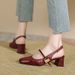 French Style Square High Hee 2025 New Summer Magic Buckle One Strap Backless Single Shoes Chunky Heel Closed Toe_vogvips.com