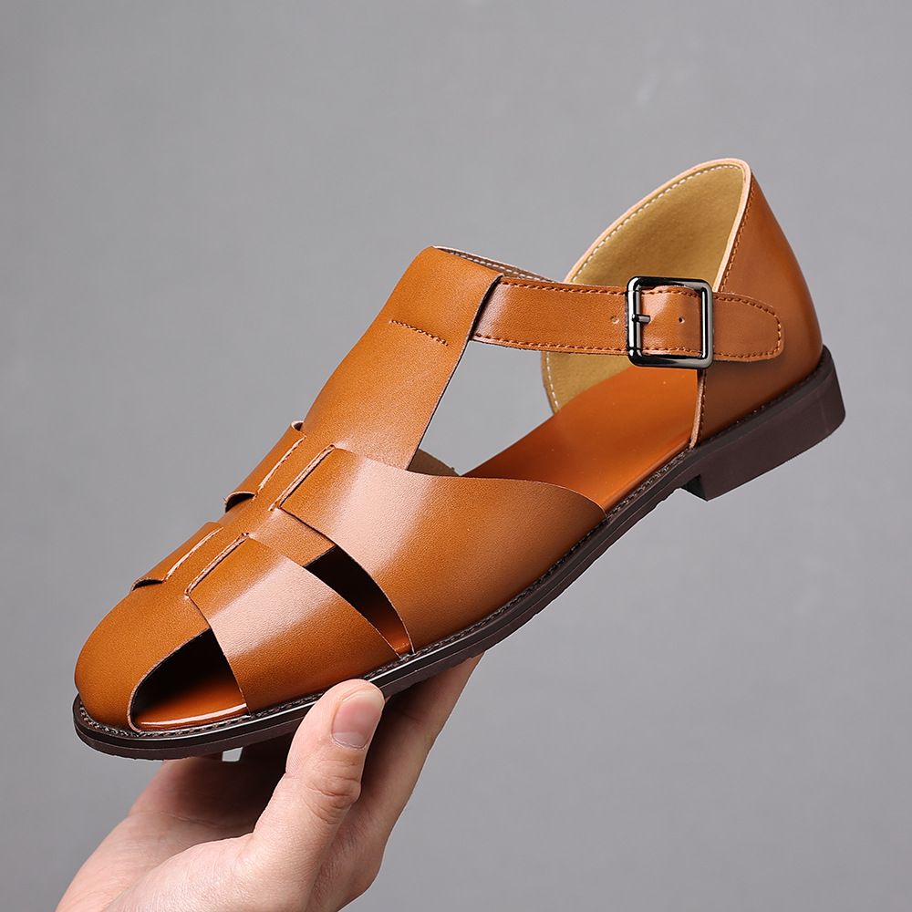 Men’s Shoes High End Middle Eastern Cage Sandals Closed Toe Men's Roman Shoes, Fashionable Closed Toe Breathable Business Casual Decorative Buckle_vogvips.com