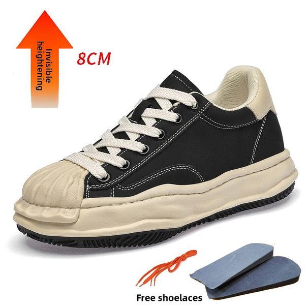 Shell Head Dissolving Shoes Thick Sole Heightening Men's Niche Splicing Retro Black And White Couple Low-top Board Shoes Breathable_vogvips.com