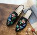Slippers, Double Bird Embroidered Ink Painting, Bright Silk Fabric Pointed Women's Single Shoes, Casual Walking Shoes_vogvips.com