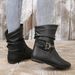 ShoeVault Cross-Border Foreign Trade Plus Size For Women 2024 Autumn Winter Pleated Slouch Flat Versatile Short Tube Korean Style_vogvips.com