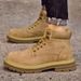 Unisex Genuine Pigskin Work Boots - Chunky Sole Mid-Calf Martin Boots For Men & Women (Yellow, Sizes 35-44)_vogvips.com