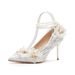 6681-58-036 Green Fairy Tale One-Strap Pearl Chain French Dress Wedding Shoes Thin Heel Elegant Women's High Heels_vogvips.com