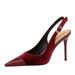 High-heeled women's shoes light velvet with thick suede splicing pointe back hollow back strap single shoes_vogvips.com