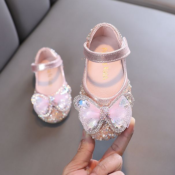 Girls Princess Square Mouth Rhinestone Bow Mesh Single Shoe Shoes Show Dance Shoes_vogvips.com