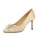 Women's Stiletto Heel Pumps French Style Elegant High Heeled Slip On Shoes With Round Toe Low Cut Design And Bow Perfect For A Sophisticated Evening Occasion_vogvips.com