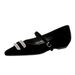 3686-K76 Korean-style Fashion Mary Jane With Rhinestone Buckle, One-strap, Wedge Heel, Suede, Elegant Pointed-toe Single_vogvips.com