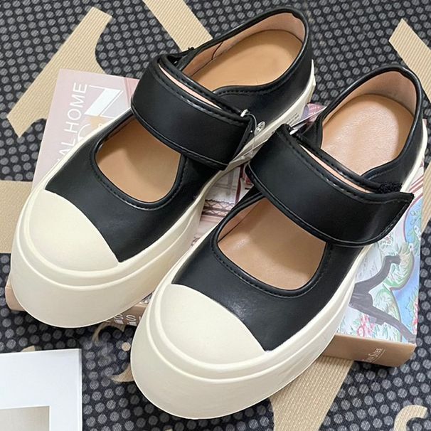 Version 3D Logo High Zhao Lusi Same Style Magic Tape Big Head Shoes Summer New Genuine Leather Round Toe Thick_vogvips.com