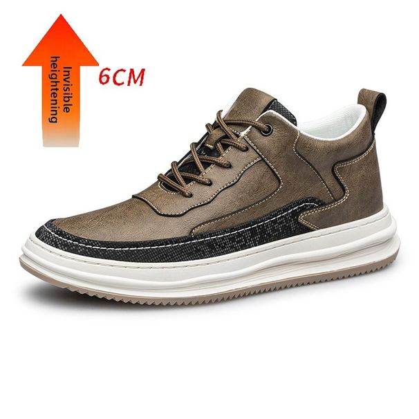 Men's Invisible Heightening Board Shoes Cow Two-layer Leather Casual Inner Heightening White Shoes Sports Shoes_vogvips.com