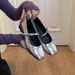 Sheepskin Version Bow Tie Silver Mary Jane Shoes Low Heel Square Toe Shallow Mouth Ballet Style Single Shoes For Women_vogvips.com
