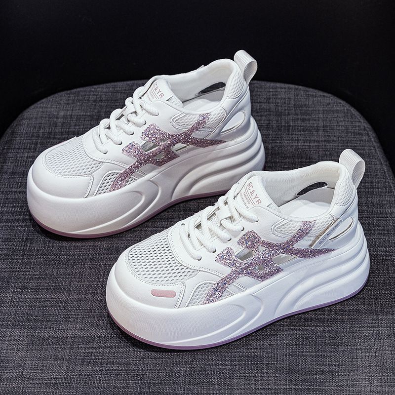 Small Thick-soled Heightening Little White Shoes Women's New Hollow Mesh Shoes Casual Versatile Breathable Sports Women's Shoes_vogvips.com