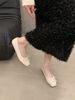 silver Shallow Bowknot Flats 2026 Spring New French Gentle Evening Style Flat Loafers Women's Shoes_vogvips.com
