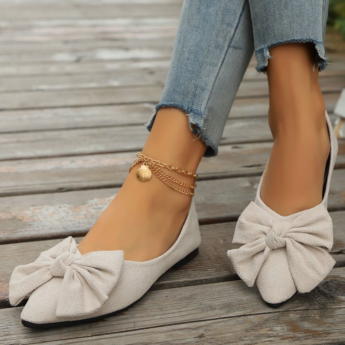 Cross-border 2024 Autumn New Flat European And American Casual For Women, Large Size, Foreign Trade Bowknot Pointed Toe_vogvips.com
