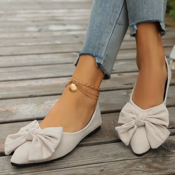 Cross-border 2024 Autumn New Flat European And American Casual For Women, Large Size, Foreign Trade Bowknot Pointed Toe_vogvips.com