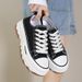 Thick Soled Canvas Shoes For Women New Height Increasing Shoes Black Niche Platform Casual Sneakers_vogvips.com