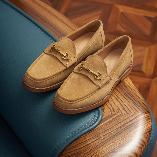 Men’s Dark Brown Suede Horsebit Loafers - Slip-On Casual Dress Shoes With Gold Buckle, Business & Smart-Casual_vogvips.com