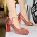 9983-H80TP Sweet Pearl Strap High Heels Women's Water Diamond Bow Square Head Waterproof Platform Coarse Straw Shoes_vogvips.com