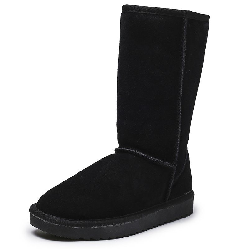 Autumn And Winter Long Snow Boots For Women Thick Bottom Flat Heel Sheepskin Fur One Piece High Top Plus Velvet Thick Warm Cotton Boots Winter Boots_vogvips.com