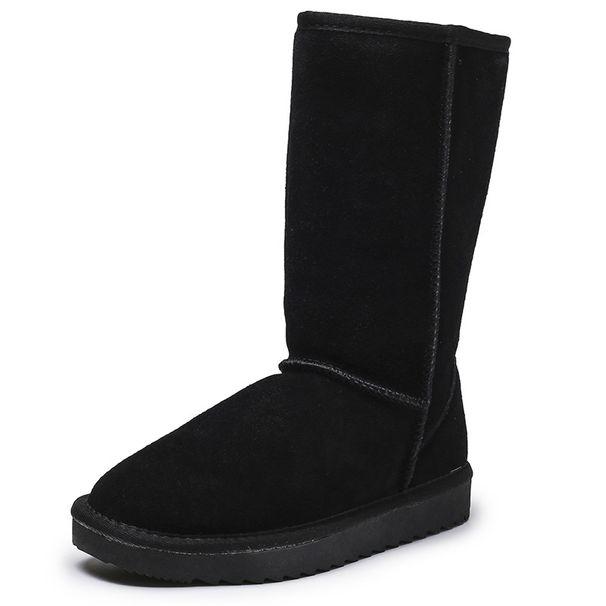 Autumn And Winter Long Snow Boots For Women Thick Bottom Flat Heel Sheepskin Fur One Piece High Top Plus Velvet Thick Warm Cotton Boots Winter Boots_vogvips.com