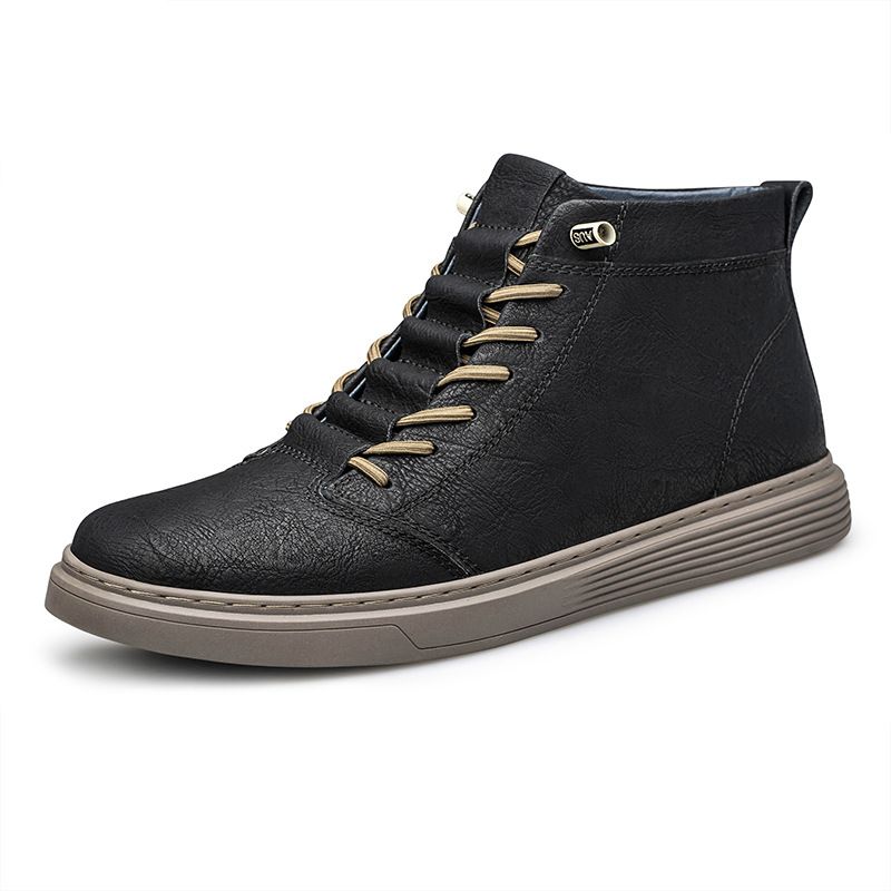 Casual Round Head Fleece Board Shoes Men's High-top Breathable Sports Hand-scratched Little White Men's Shoes_vogvips.com